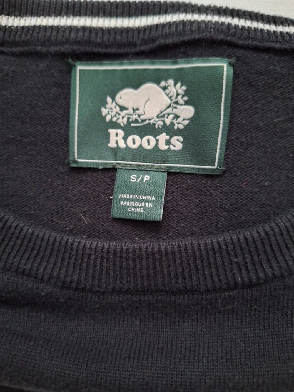 Roots Black and White Knit Crewneck Sweater 100% Cotton - Picture 4 of 7